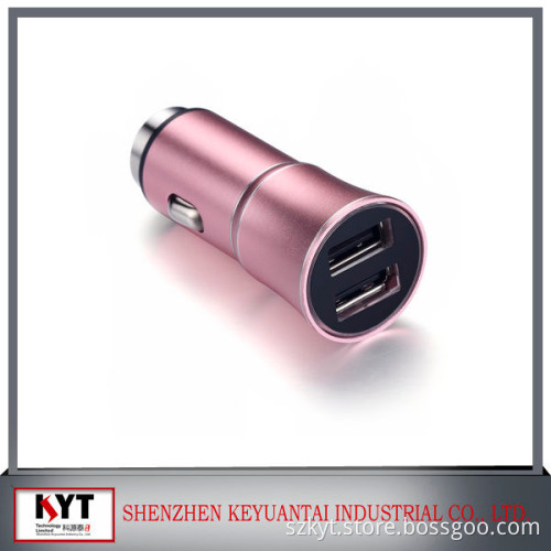 Aluminum material Dual USB 2 Port USB Car Charger 12V-24V Safety Hammer Car Charger For iPhone iPad Tablet PC Mobile